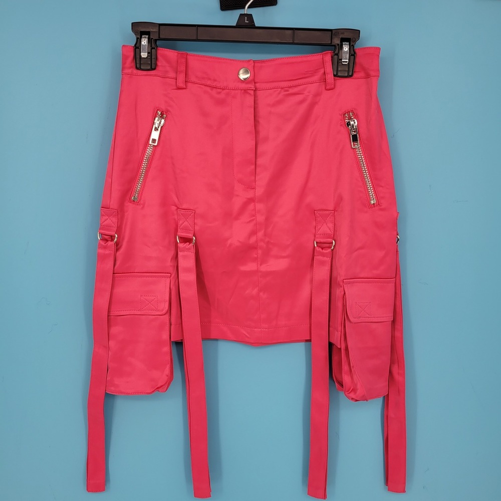 Poster Grl Pink Cargo Mini Skirt Low Rise Cyber Y2K Gorpcore Straps Size small